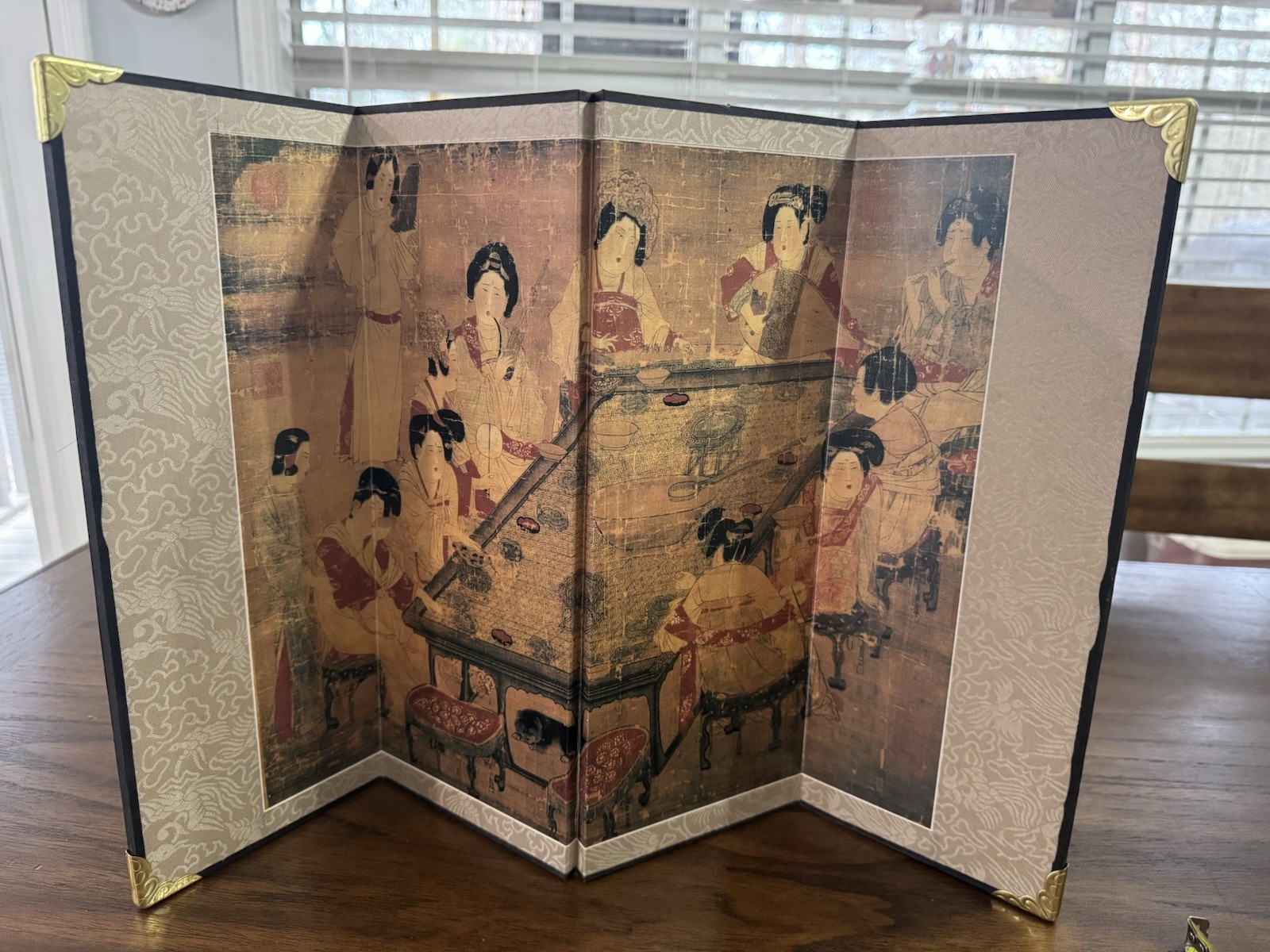 VTG Miniature Chinese Folding Table Top Screen, 4 Panel Famous China Painting