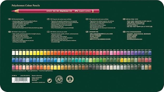 Faber-Castell Polychromos Artists’ Color Pencils – Tin of 120 Colors