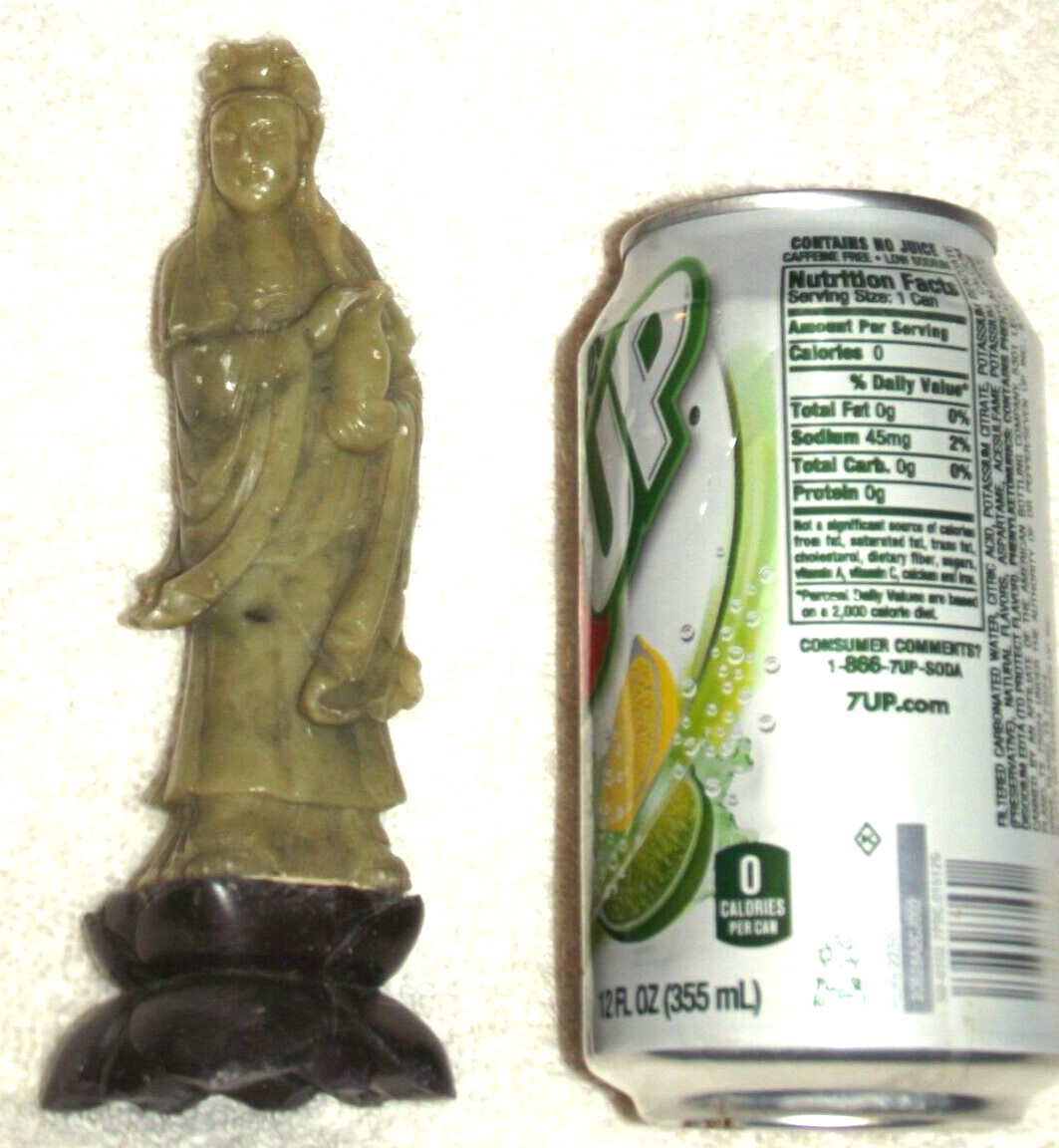 Vintage Chinese Hand Carved Jadeite Statue Figurine Woman w/Jug on Pedestal S