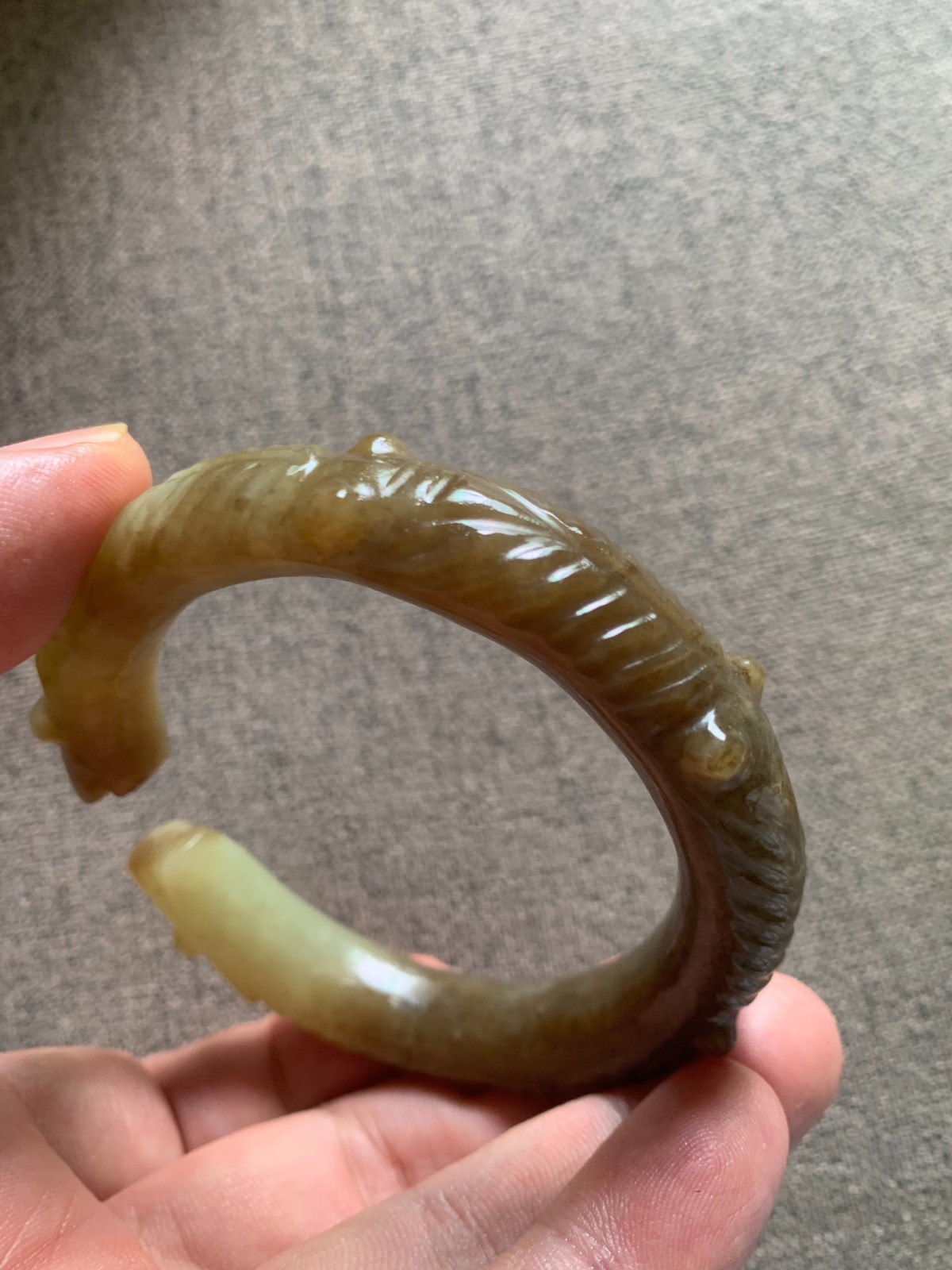 Wonderful Pure Chinese Natural HeTian Old Jade Hand Carved *2Dragons* Bangle