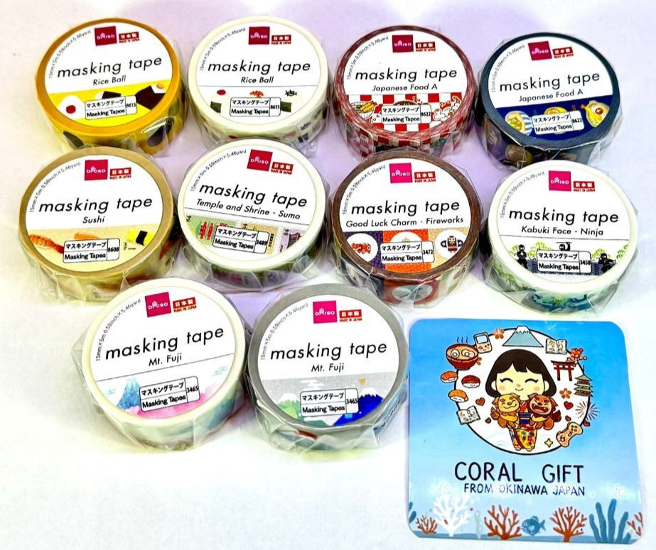 Daiso Japan Exclusive Washi Masking Tape Lot 10 Set Mt Fuji Sushi Ninja Cute