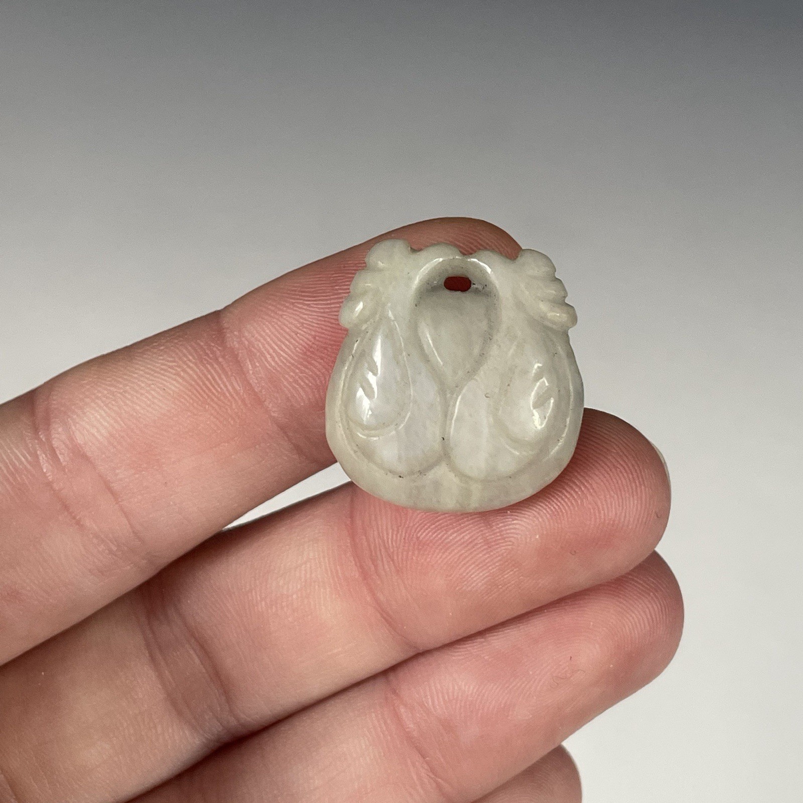 20th C. Chinese Hand Carved Jade Netsuke Pendant w/ Slit Jewelry Asian Art