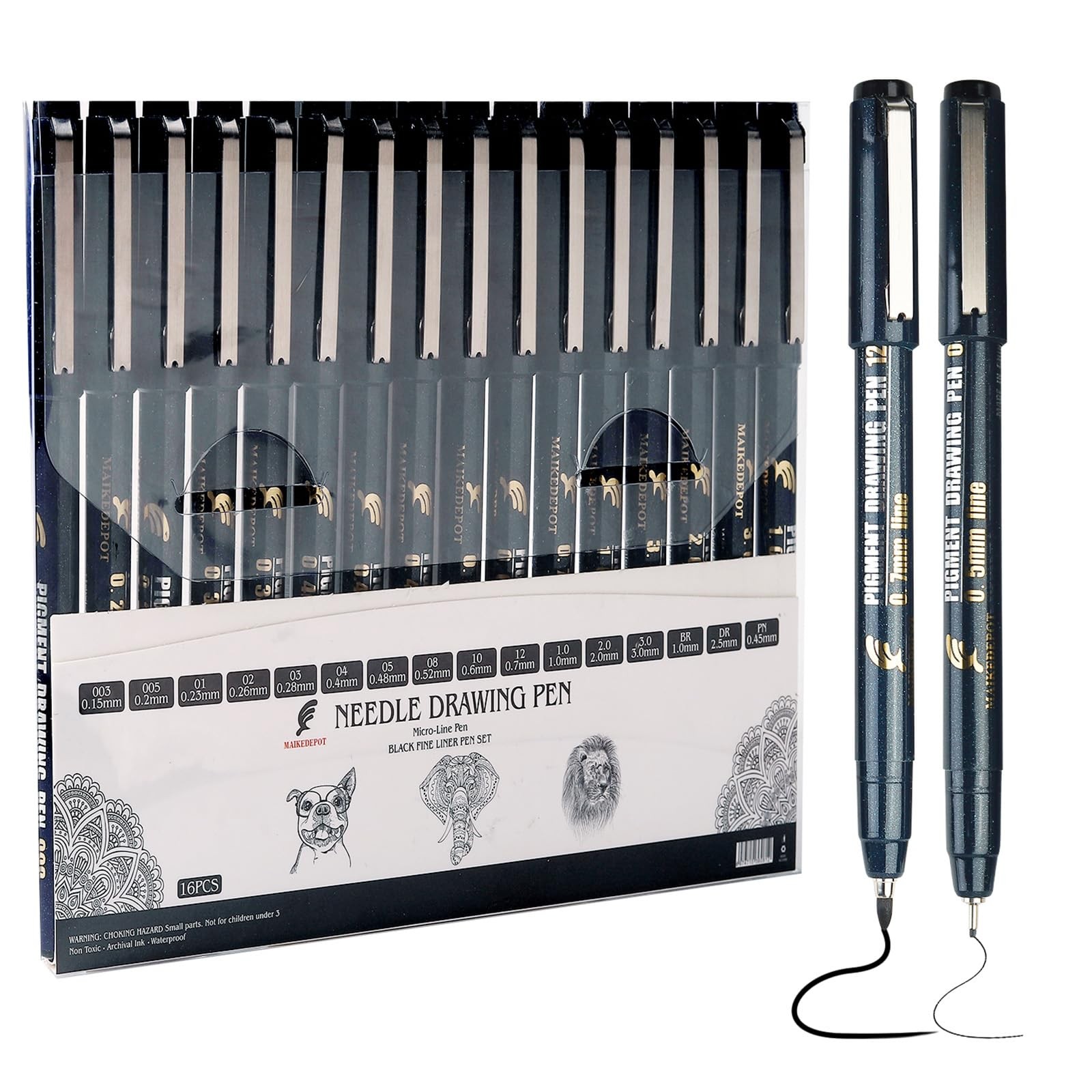MAIKEDEPOT 16 Pack Micro Fineliner Drawing Pens – 1 Count (Pack of 16), Black