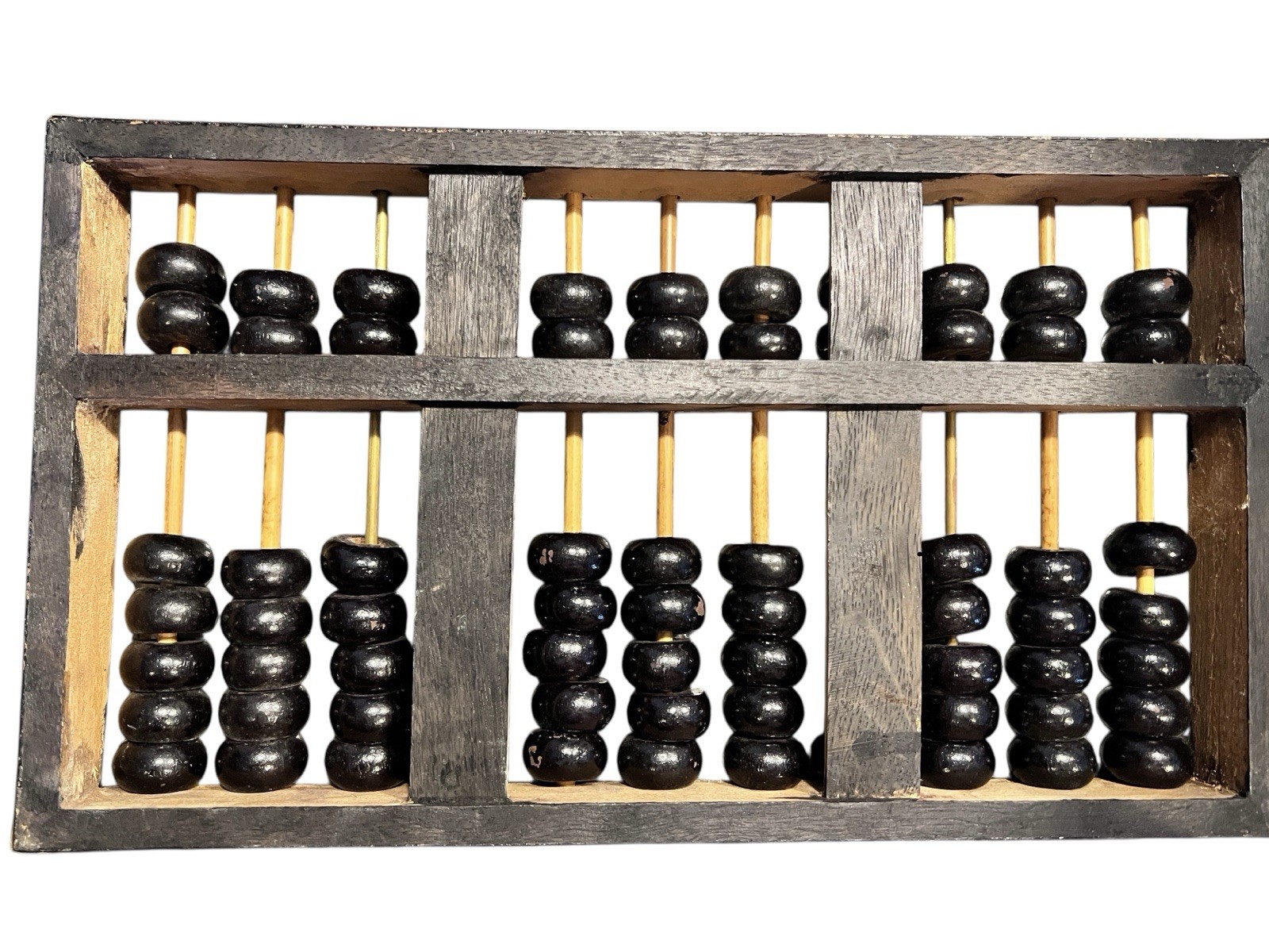 Vintage Chinese Abacus Suanpan Lotus Flower Wood Brass PRC 1960s