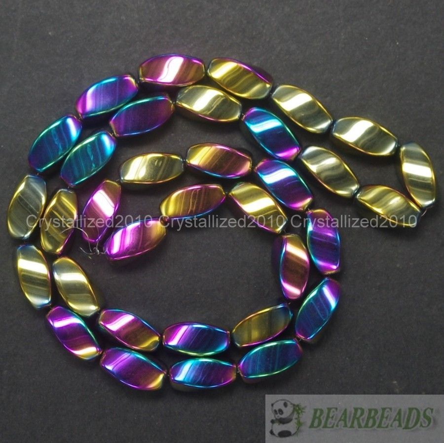Natural Hematite Gemstones Twist Drum Spacer Loose Beads 6mm x 12mm 16″ Metallic
