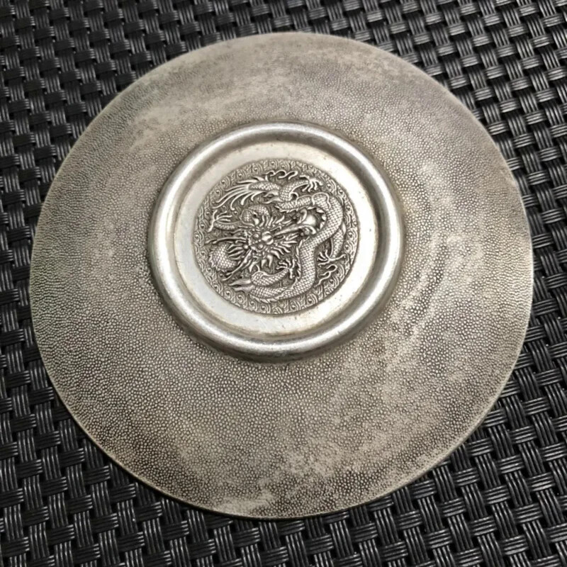 China Elaboration Old Tibet Silver Engrave Propitious Dish Metal Crafts