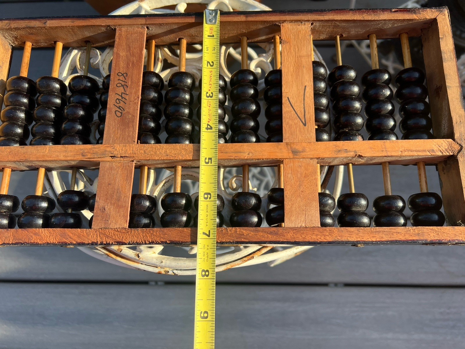 Chinese Abacus Suanpan Vintage Wood & Brass Lotus Flower Brand 13 Row 91 Bead