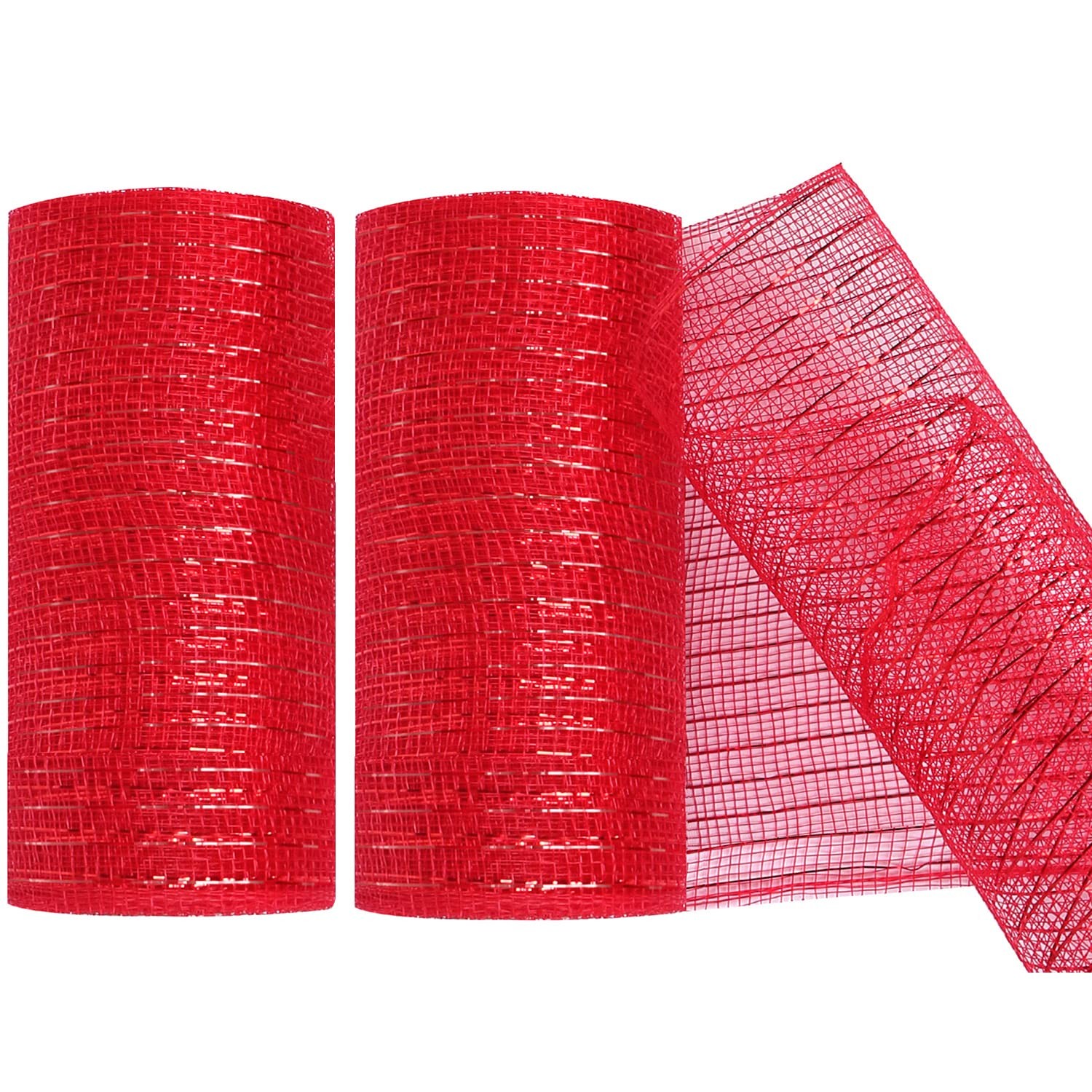 2 PCS Deco Mesh 5.9 Inch x 30 Ft Ribbon Metallic Foil Wreath Supplies Red