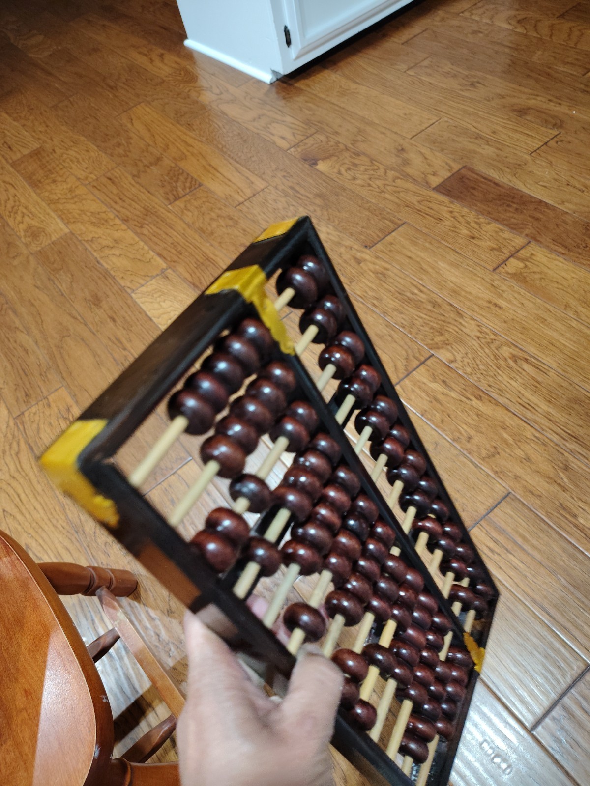 Vintage Chinese Abacus Wood & Brass Lotus Flower Brand Calculator 13 Row 91 Bead