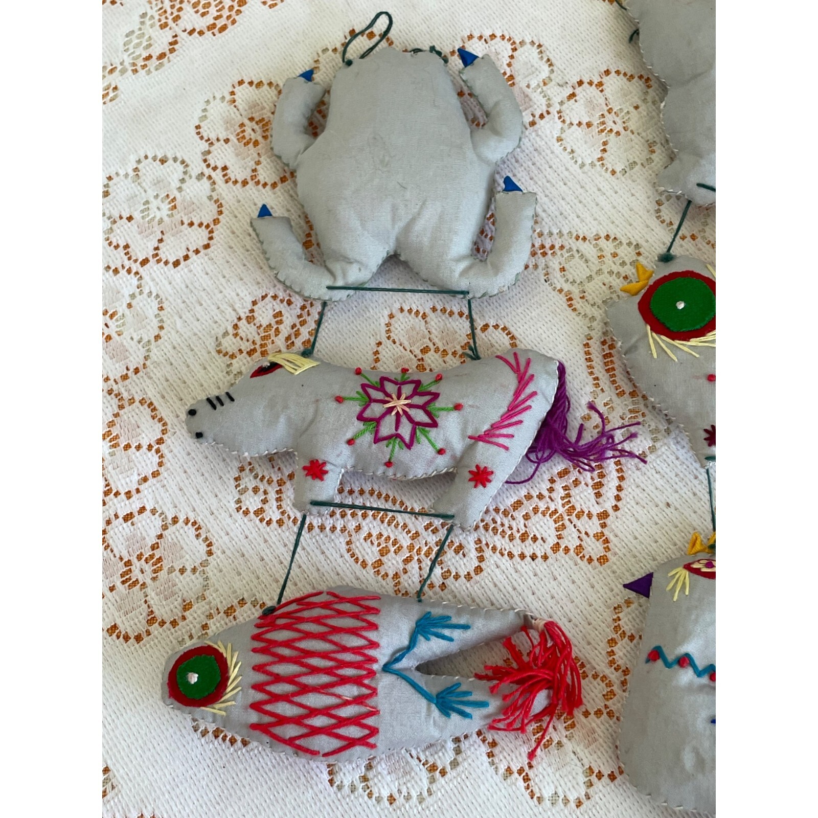 Vintage Folk Art Garland Ornaments Chinese Animals Embroidered Signs Of Zodiac