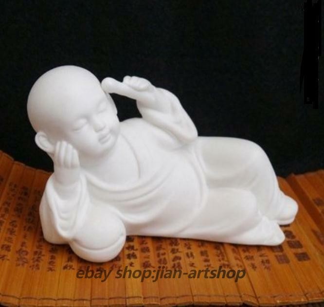 5.1″ Chinese White Porcelain Ceramics Think Deeply Little Monk Figurine Statue