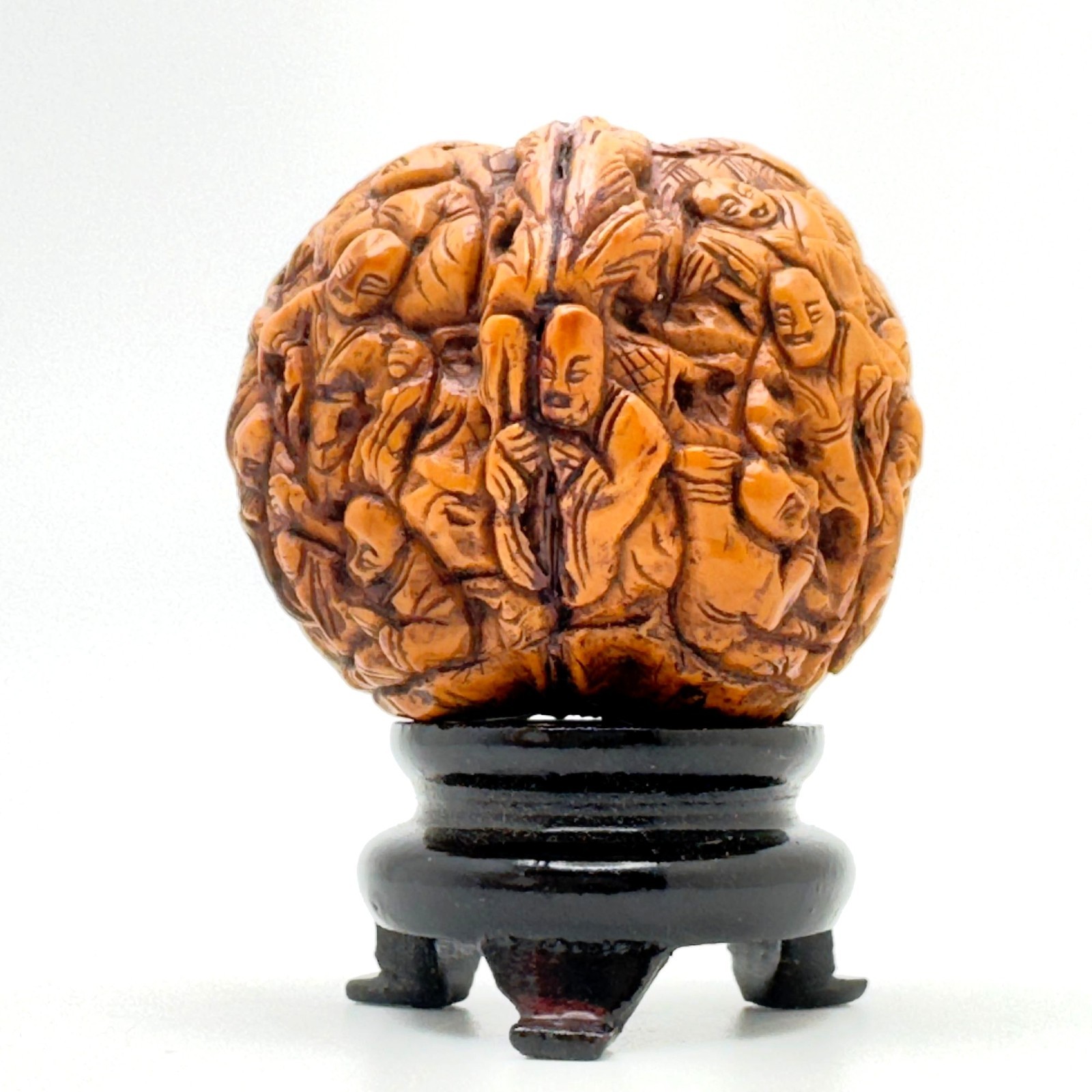 1000 Faces Walnut Carved Wooden Pedestal Stand Base Antique Hand Carved #3
