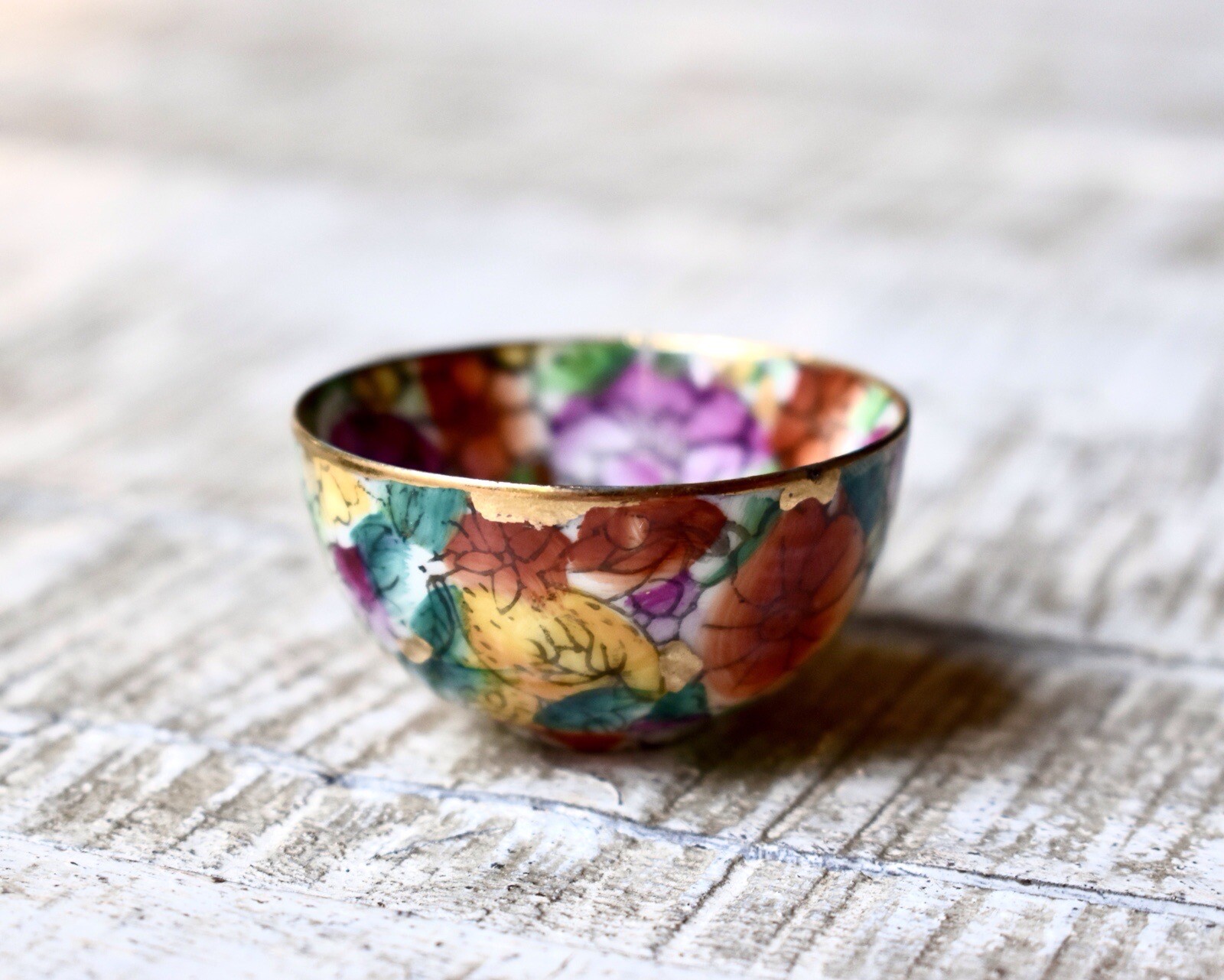 Vintage Miniature Chinese Bowl On Box Dolls Furniture