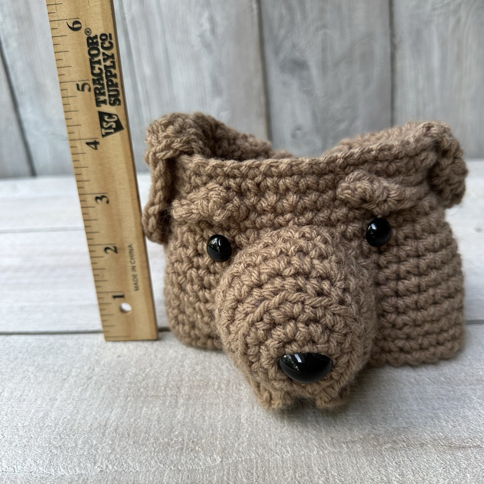 Handmade Crochet Winter Ear Warmer For Kids Brown Dog 3-6 Months