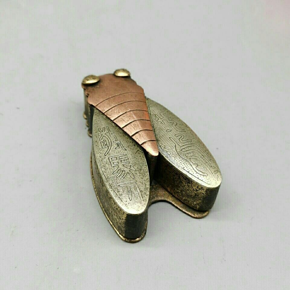 Vintage Mixed Metal Cicada Figurine Chinese Antique Handheld Ornament Pendant