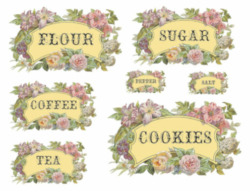 Vintage Image Floral Canister, Spice, Pantry Labels Transfers Decals KI303