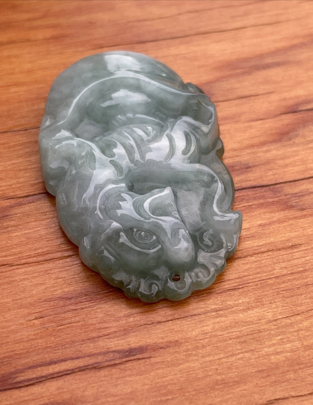 Pair Nephrite Jade Pendants Qilin & Foo Dog Ancient Style Carved Translucent MCM