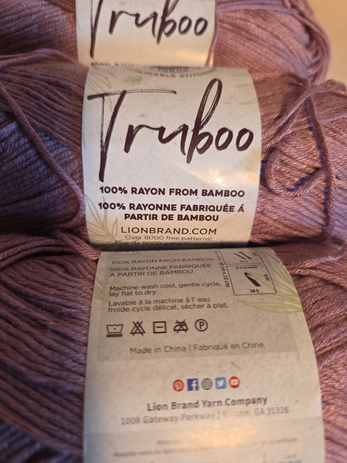 (4 Pack) Lion Brand Yarn 837-104U Truboo Yarn, Mushroom Champignon, SO SOFT!