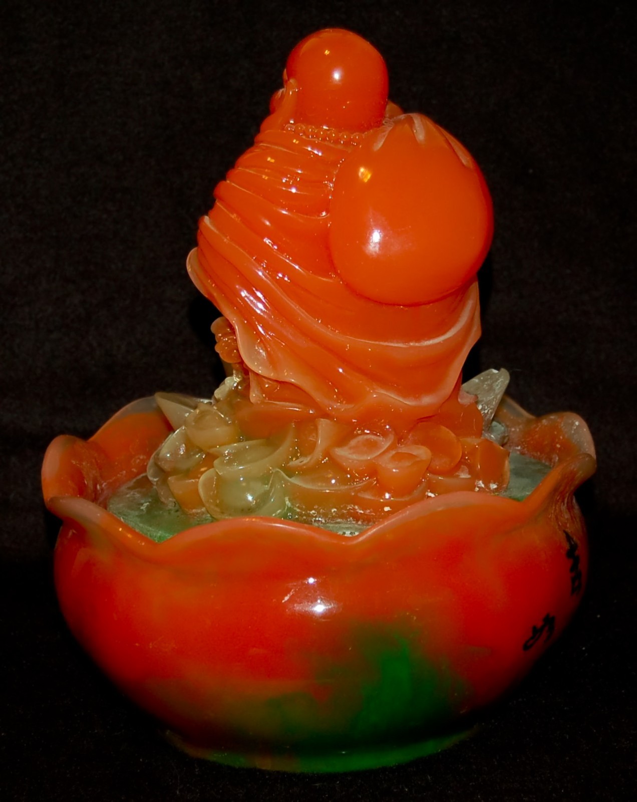 Oriental Laughing Buddha Fountain Base 11″ China 1980’s Wonderful Decor! As Is
