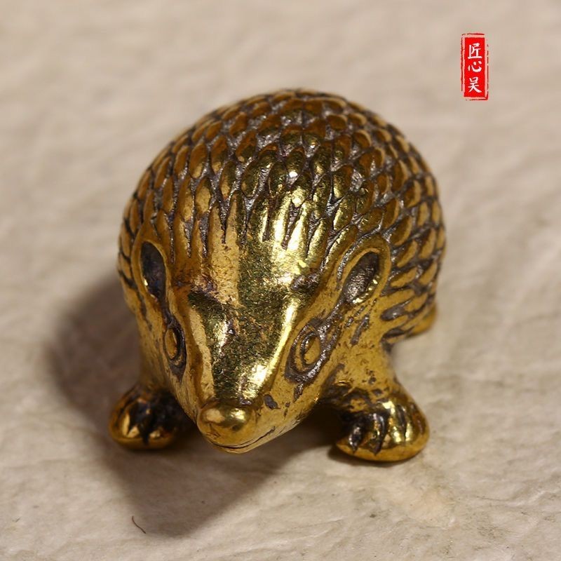 Brass Hedgehog Pen Rest Calligraphy Paperweight Solid Copper Desktop Ornament