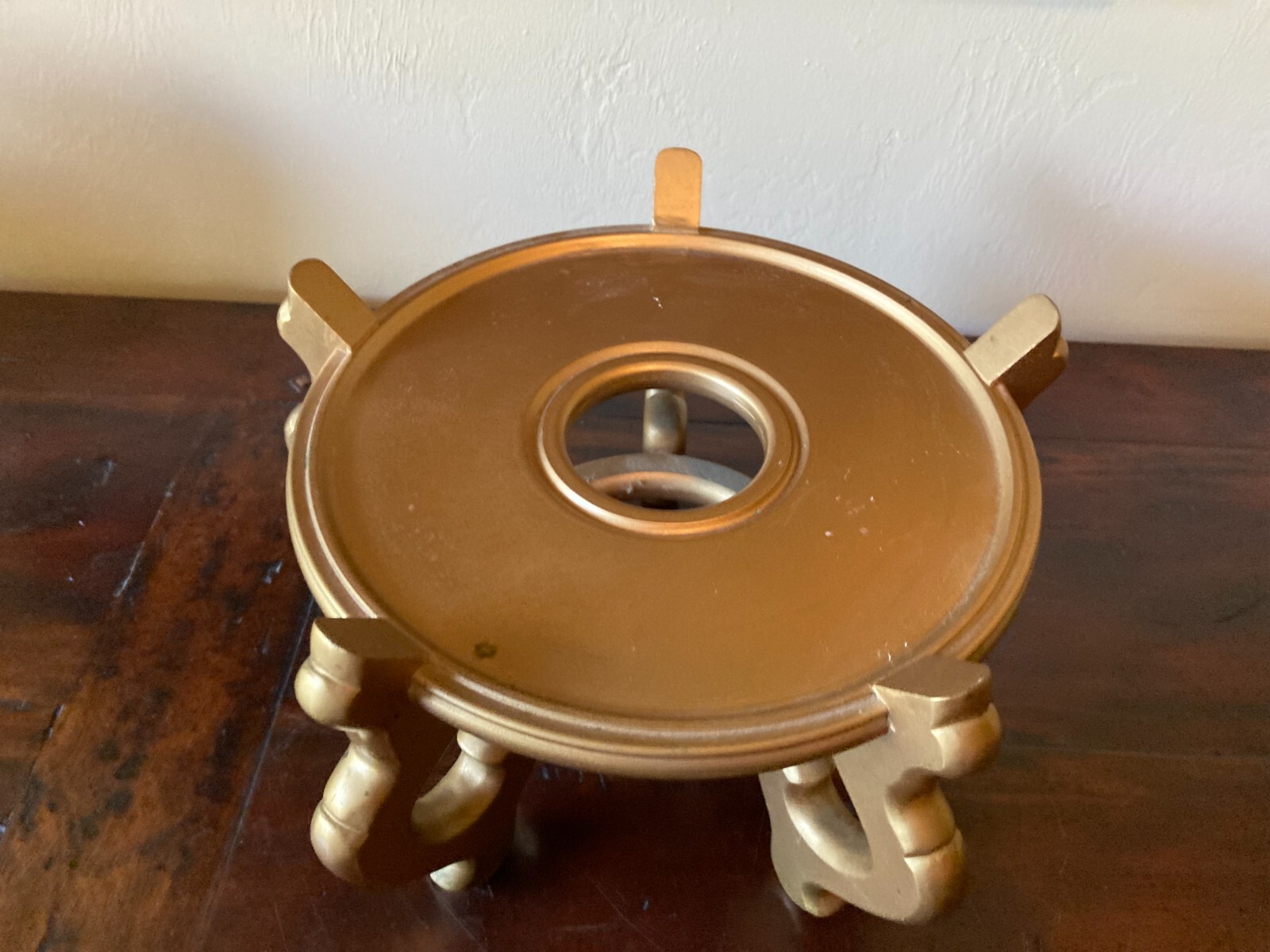 5 leg Asia China Gold STAND PEDESTAL DISPLAY~For 8″ diam pot~12 wide X 6.5 tall