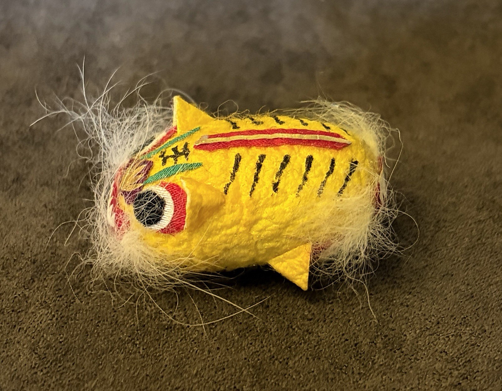 Vintage 1950s Chinese Tiger Painted Silk Worm Cocoon Toy 1-1/4” Miniature