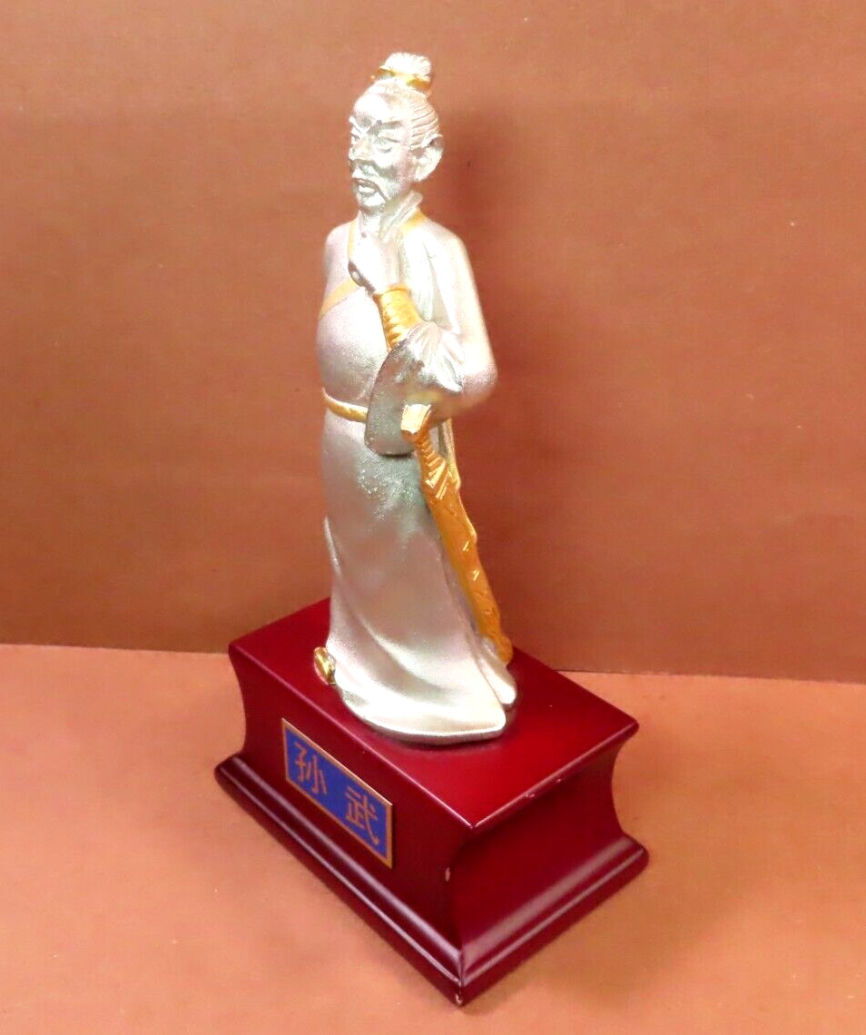 Chinese Asian Heavy Silver & Gold Metal Statue Sun Wu (Tzu) Military Figure 7″