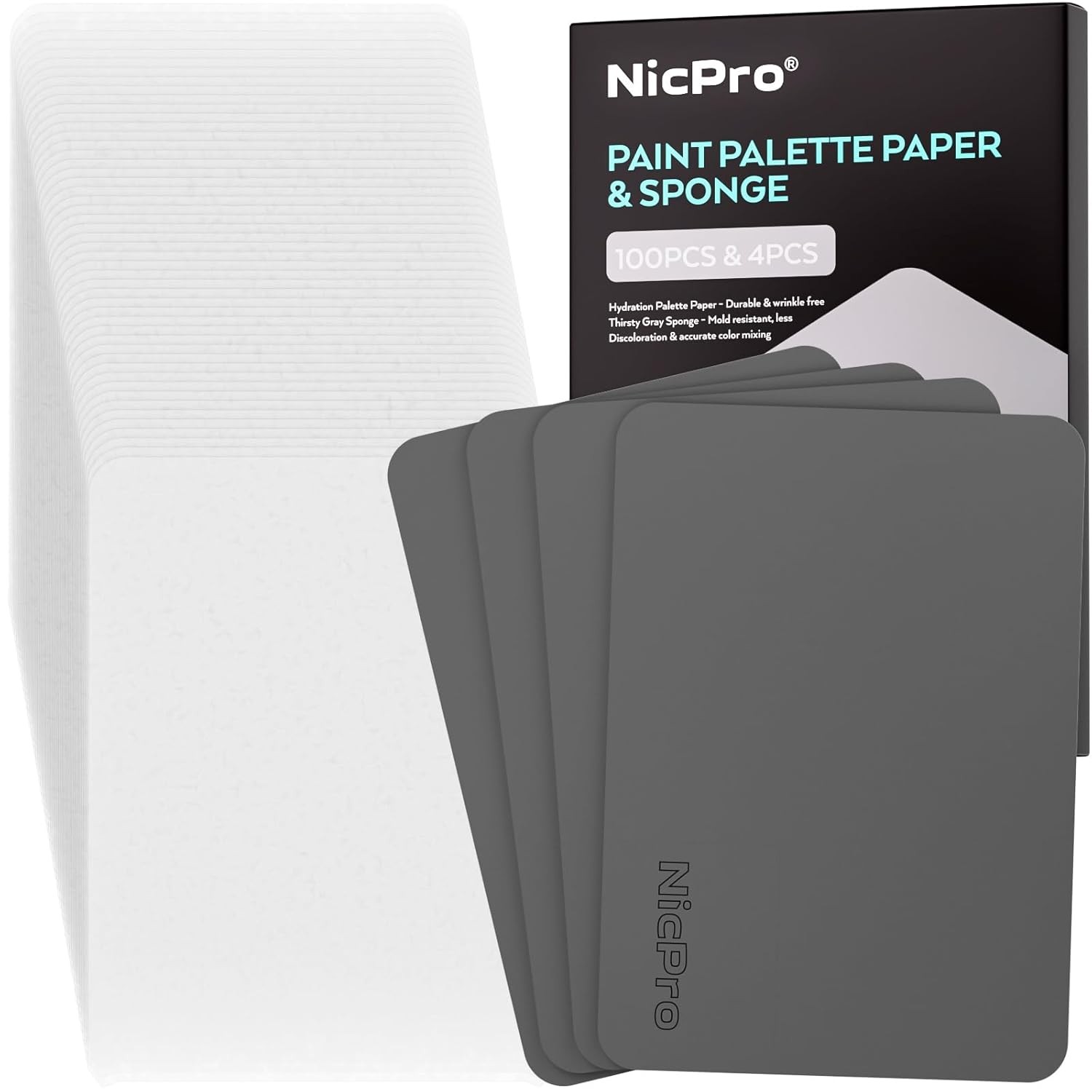Nicpro 4 Pack Wet Palette Sponges and 100 Sheets Pallet Paper Refillment, Design