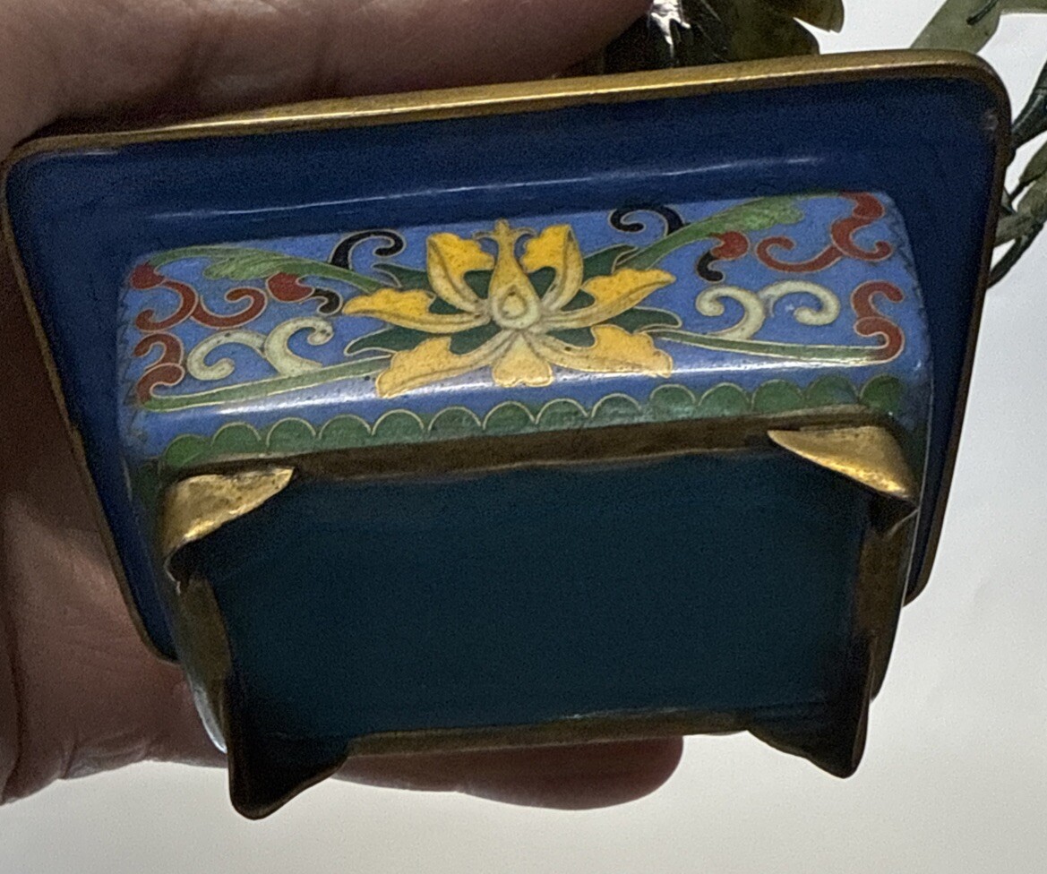 Vintage Chinese Qing Dynasty Turquoise Bonsai Tree in Cloisonné Planter Pot