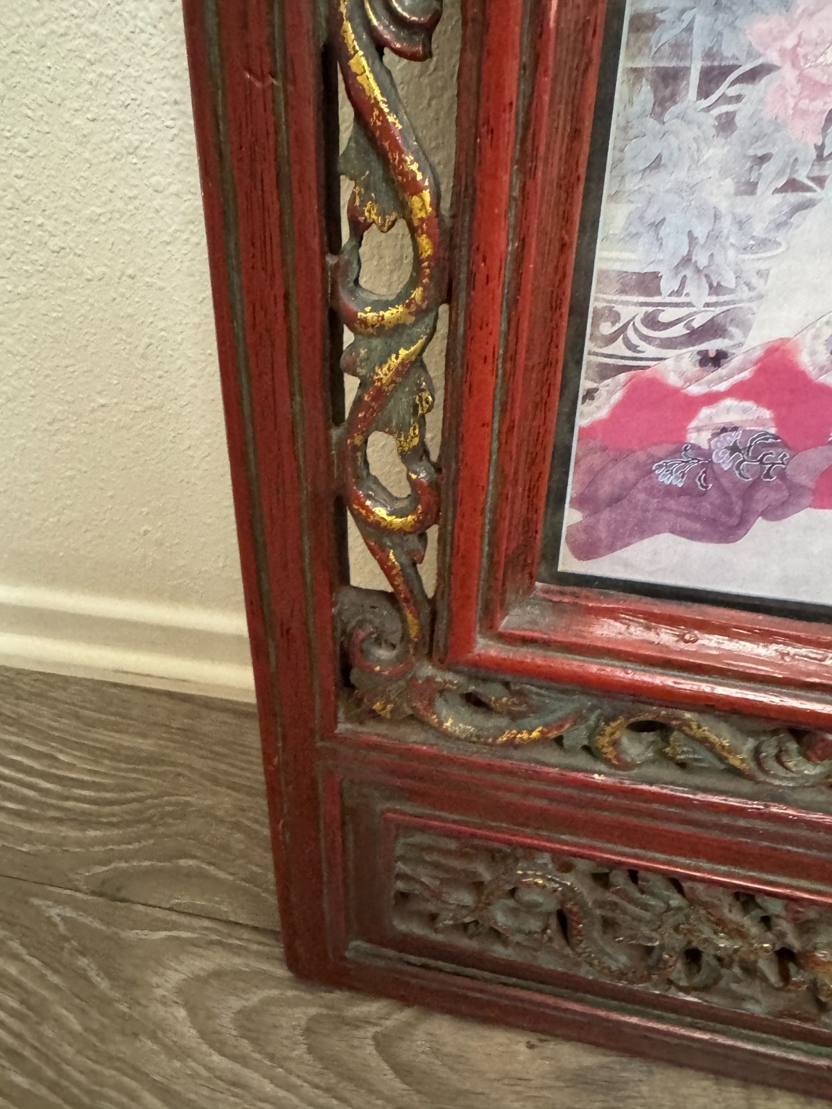 Vintage Chinese Carved Wood Dragon Frame Vertical Asian Wall Art Display Rare
