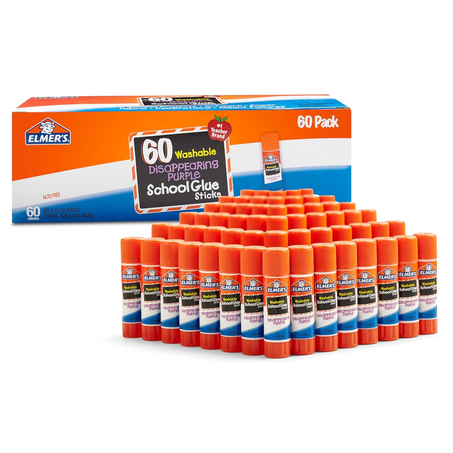 Elmer’S Disappearing Purple School Glue Sticks, Washable, 7 Grams, 60 Count – Ba