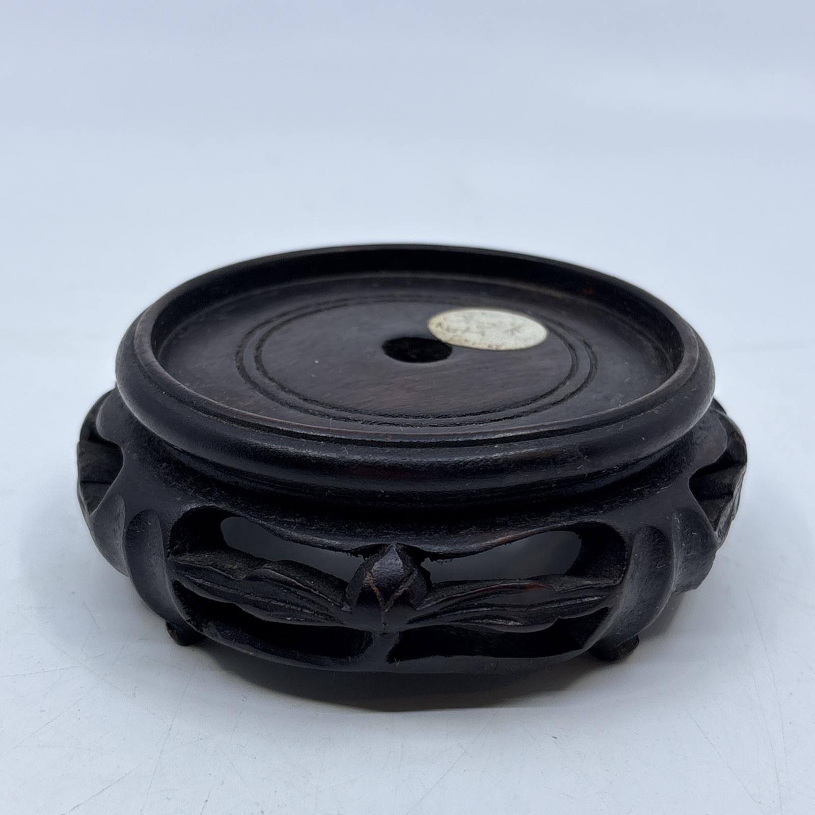 Vtg Chinese Wood Display Stand Vase Plant Asian Lamp Base 3″ Inner Diameter