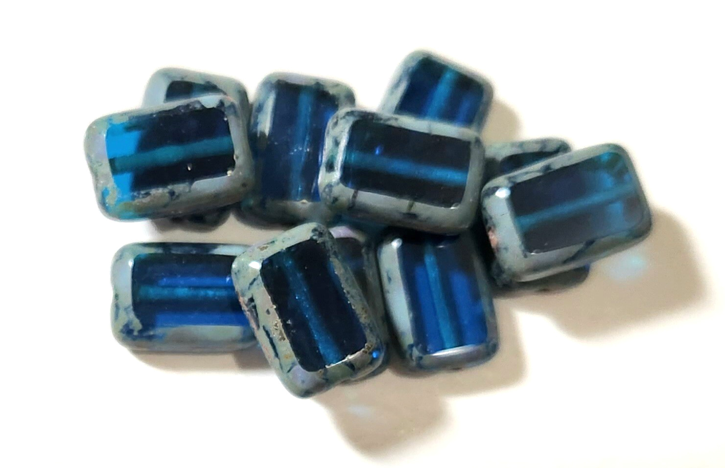16-Rectangle 12x8mm Czech Glass Beads in transparent teal