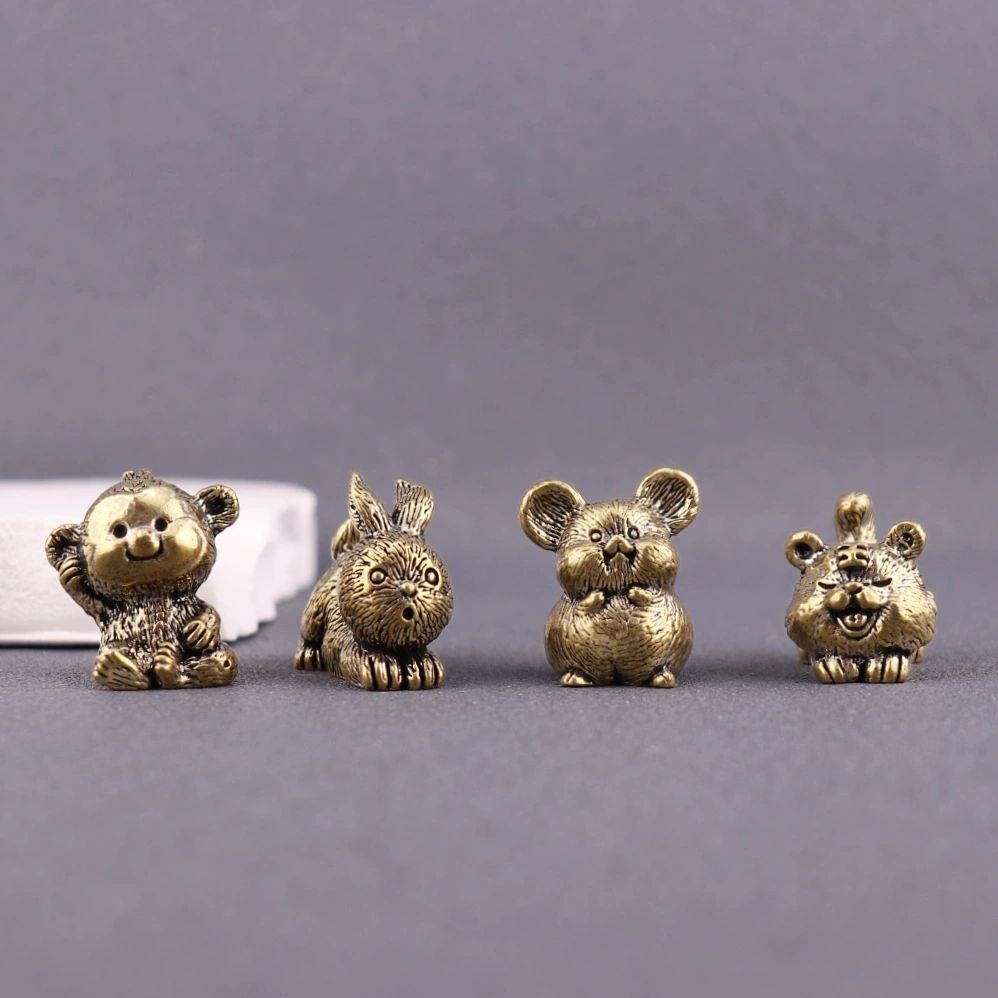 12 pcs Brass Chinese Zodiac Ornament Set Pure Copper 12 Animal Craft Decor