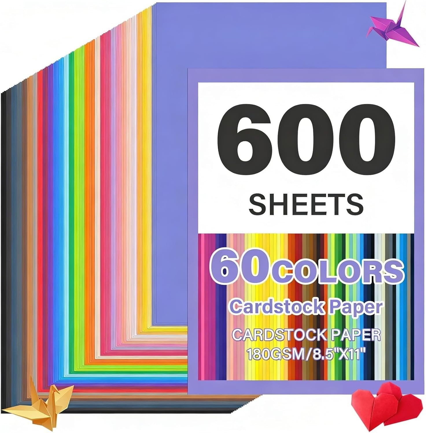 600 Sheets 8.5″ X 11″ Colored Cardstock, 60 Assorted Colors Construction Paper C