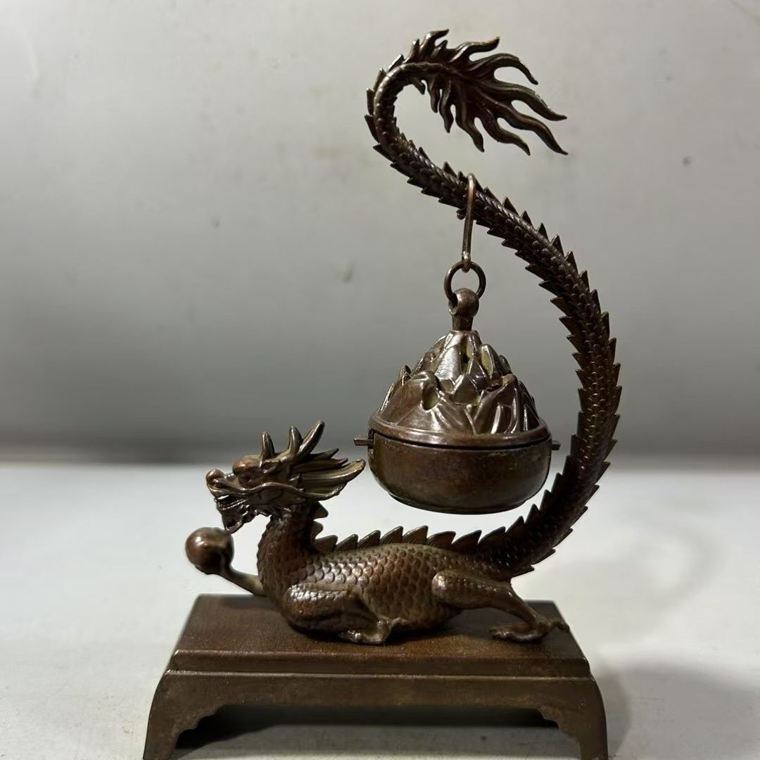 Vintage Hanging Incense Burner Alloy Dragon Design Backflow Holder Chinese Decor