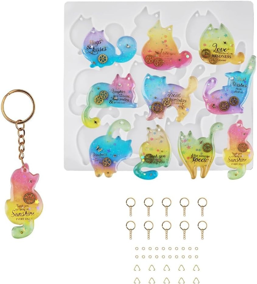 Cute Cat Silicone Resin Molds, 3D Animal Epoxy Resin Casting Molds Making Kit…