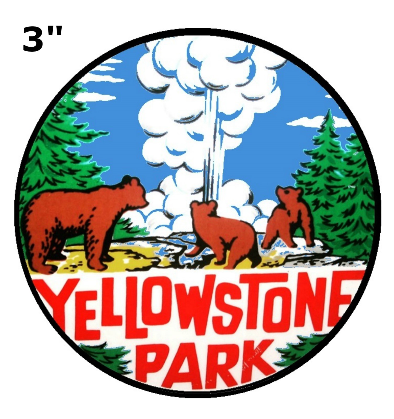 Yellowstone National Park~Montana~USA~Embroidered Patch~3″ Round~Iron or Sew On