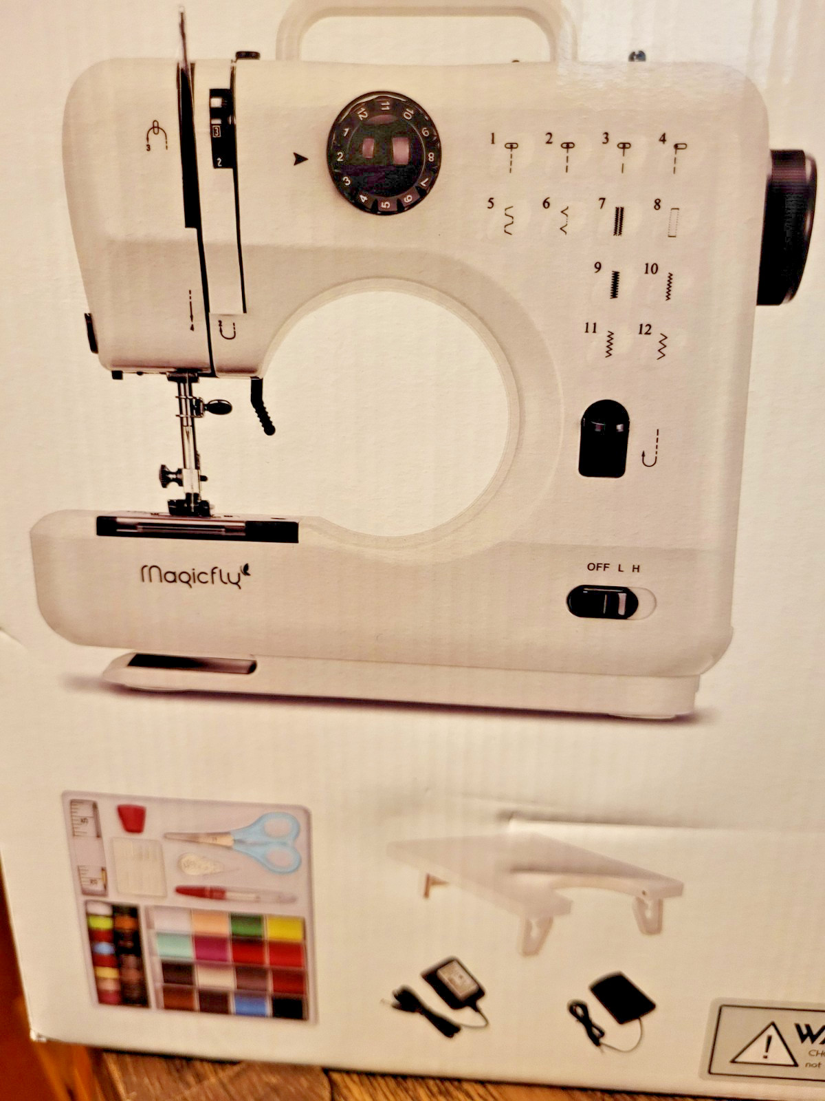 Magicfly 12 Stitch Reverse Sewing Machine Battery & Plug in, with Accessories