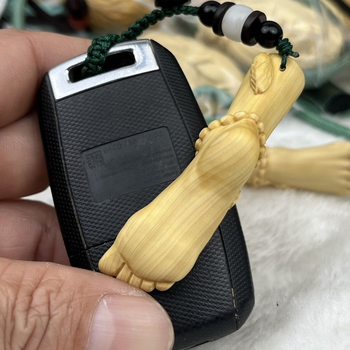 Boxwood Carved Girl Foot Bead Chain Pendant Decor