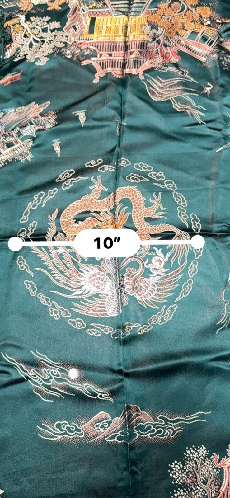 VTG Hangzhou Chinese Silk Brocade Piano Scarf Dragon Phoenix Tablecloth 48”