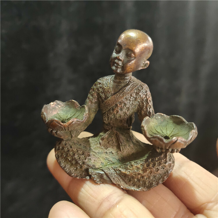 Collection Incense Sticks Antique Old Patina Copper Little Monk Buddha Ornaments