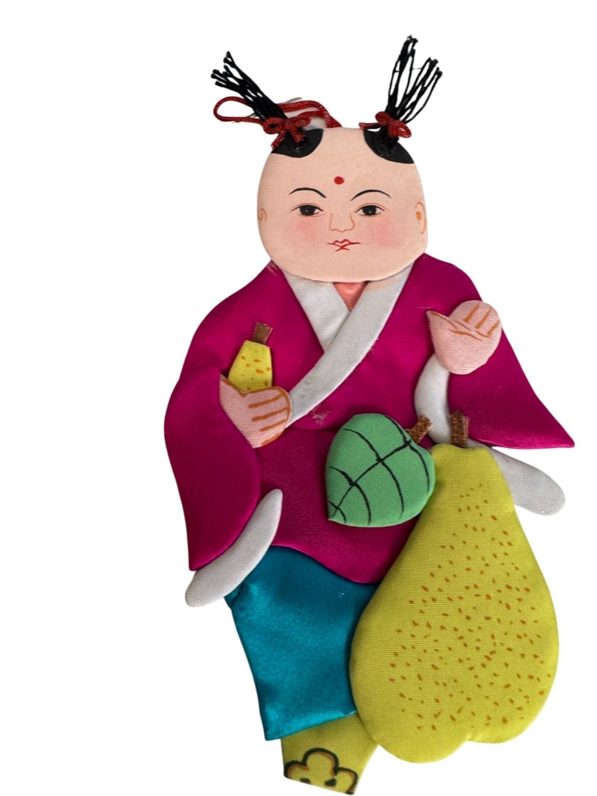 Set Of 6 Vintage Chinese Silk & Cardboard Ornaments Folk Figures 6″ No Box