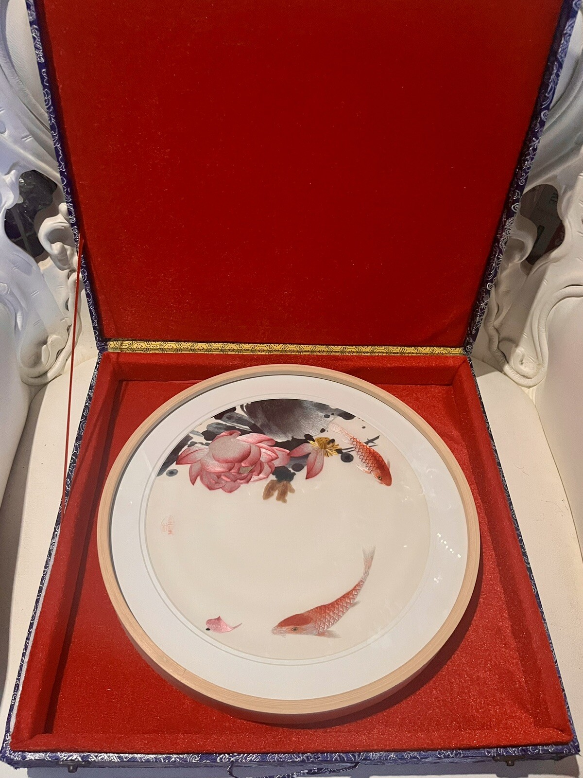 Modern Minimalist Clean & Elegant Wall Art Handcrafted Embroidery Koi Pond