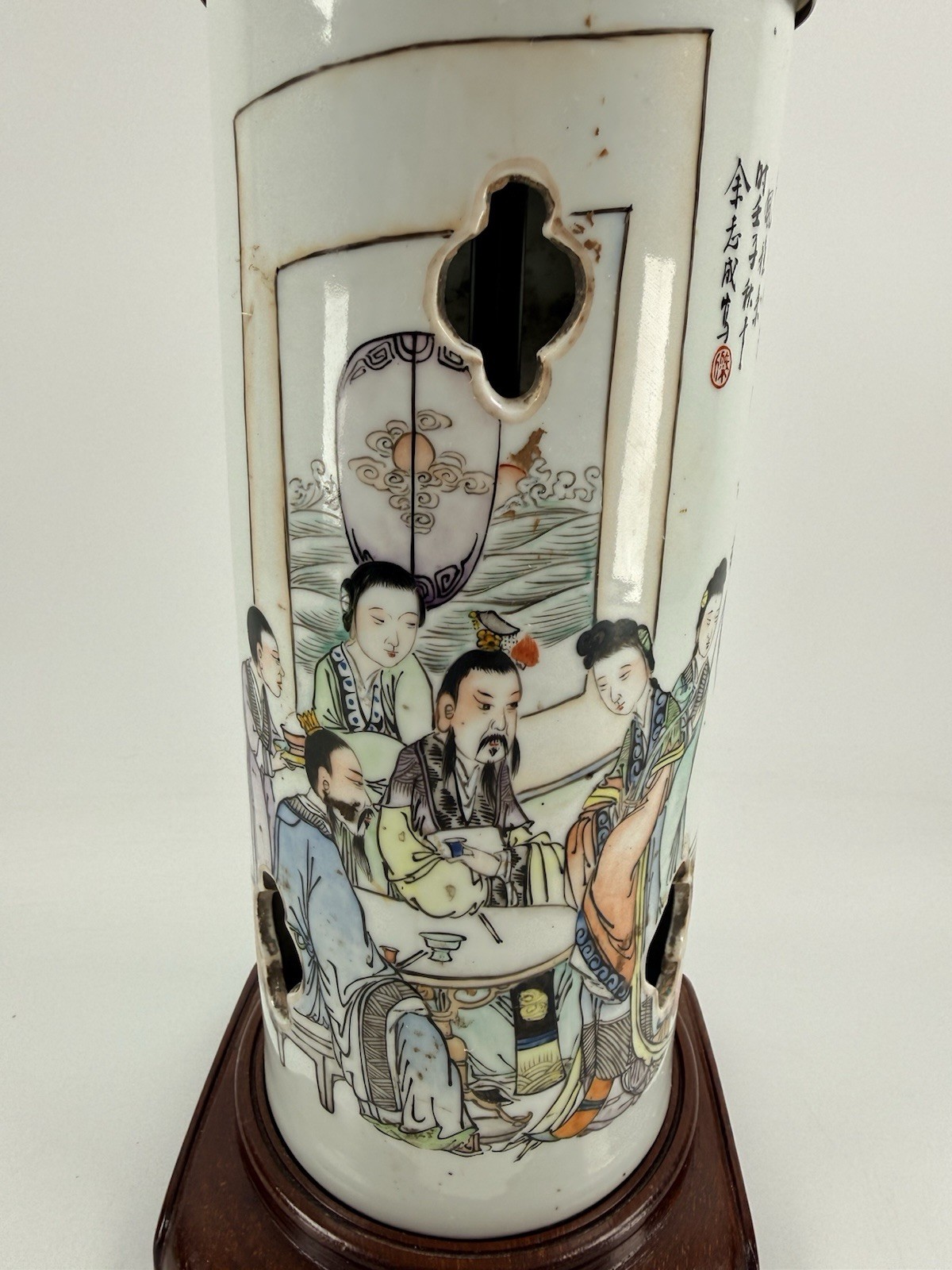 Vintage Chinese Porcelain Hat Stand Vase Lamp