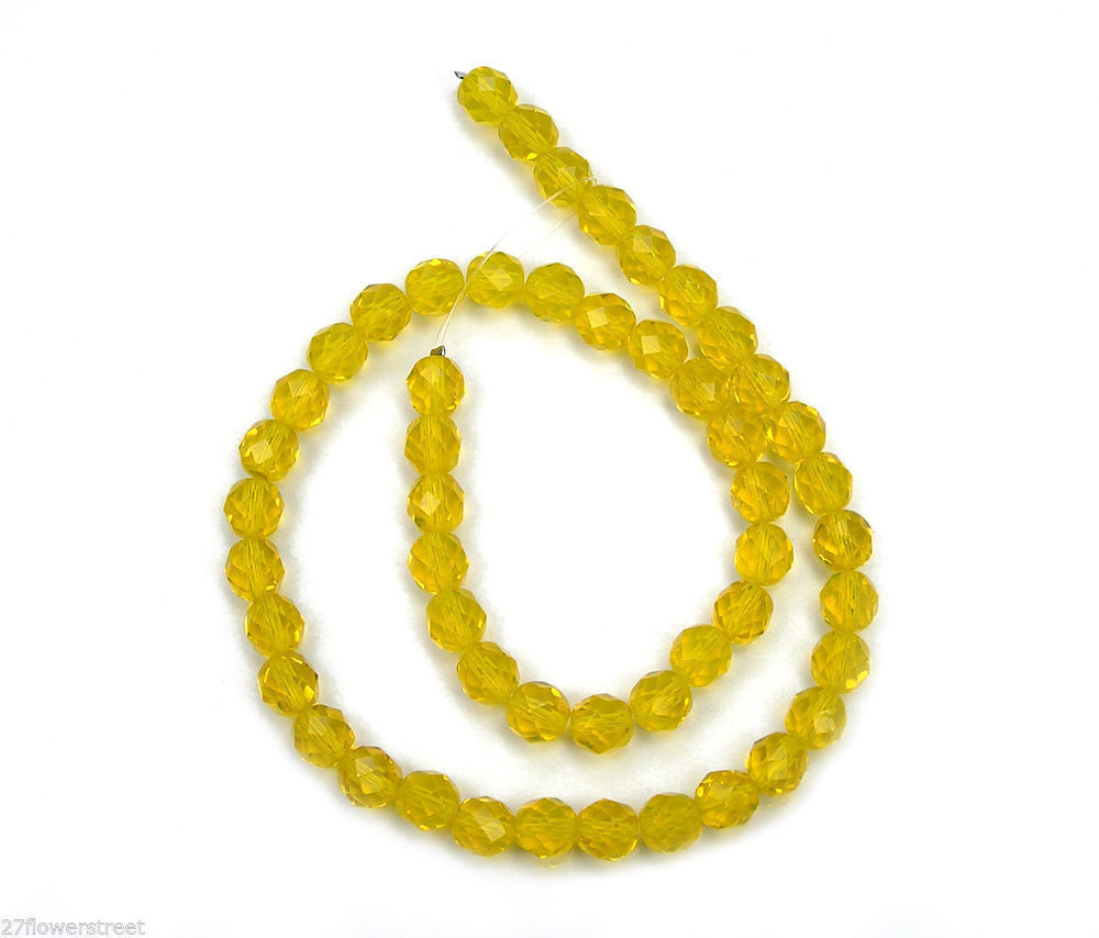 Czech Fire Polished Round Faceted Glass Beads in Citrine yellow, 3-4-6-8-10mm