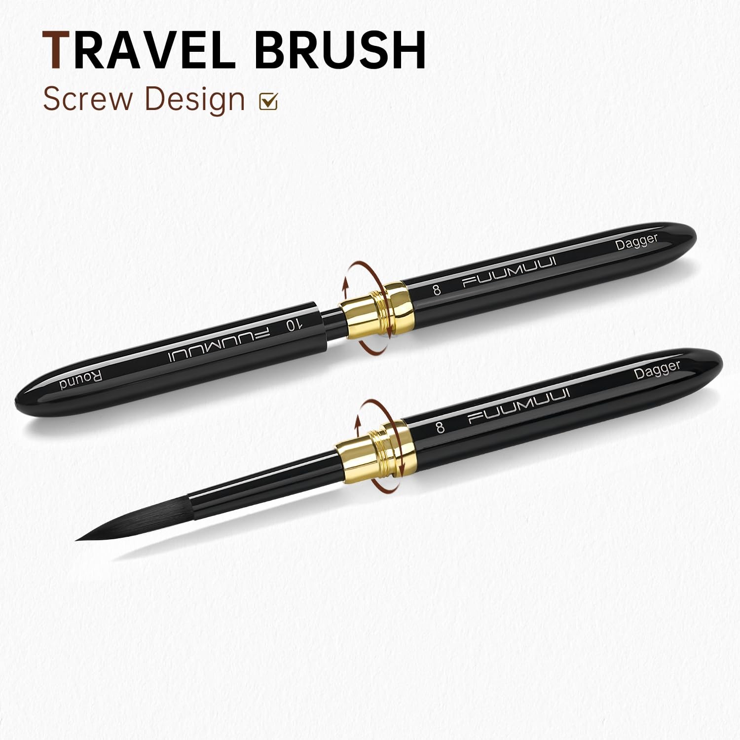 4 PCS Sable Travel Watercolor Brushes Leather Pouch Fine Point Rounds Dagger