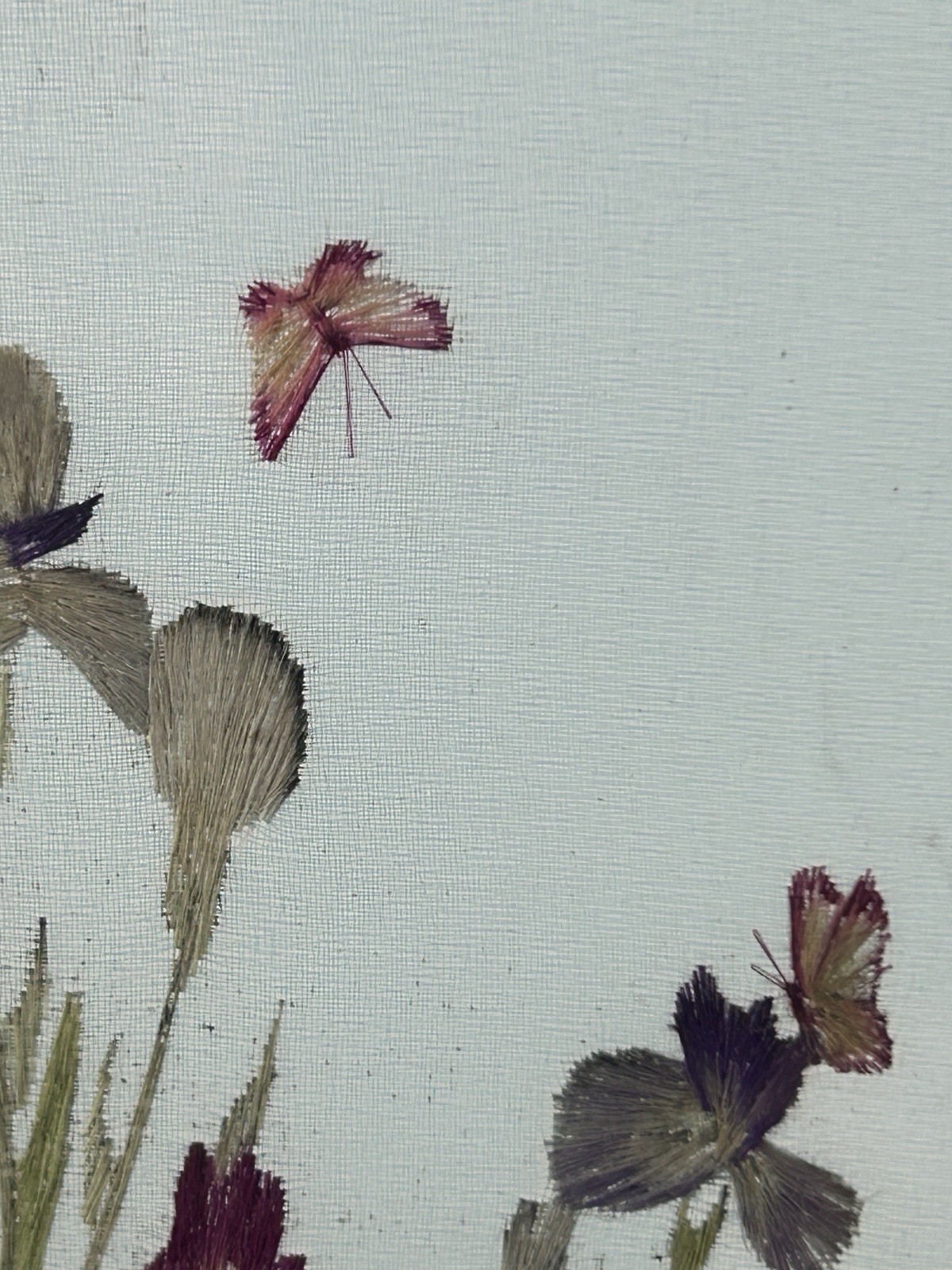Vintage Chinese Suzhou Silk Embroidery Under Glass Table Screen Floral 1950s
