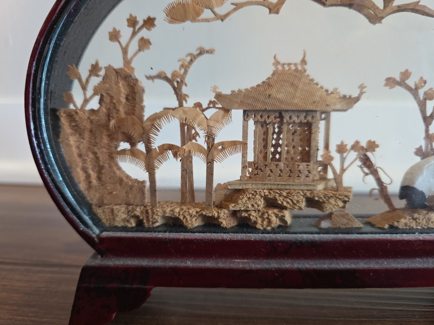 World Market Carved Corkwood Diorama Pandas Chinese Vintage