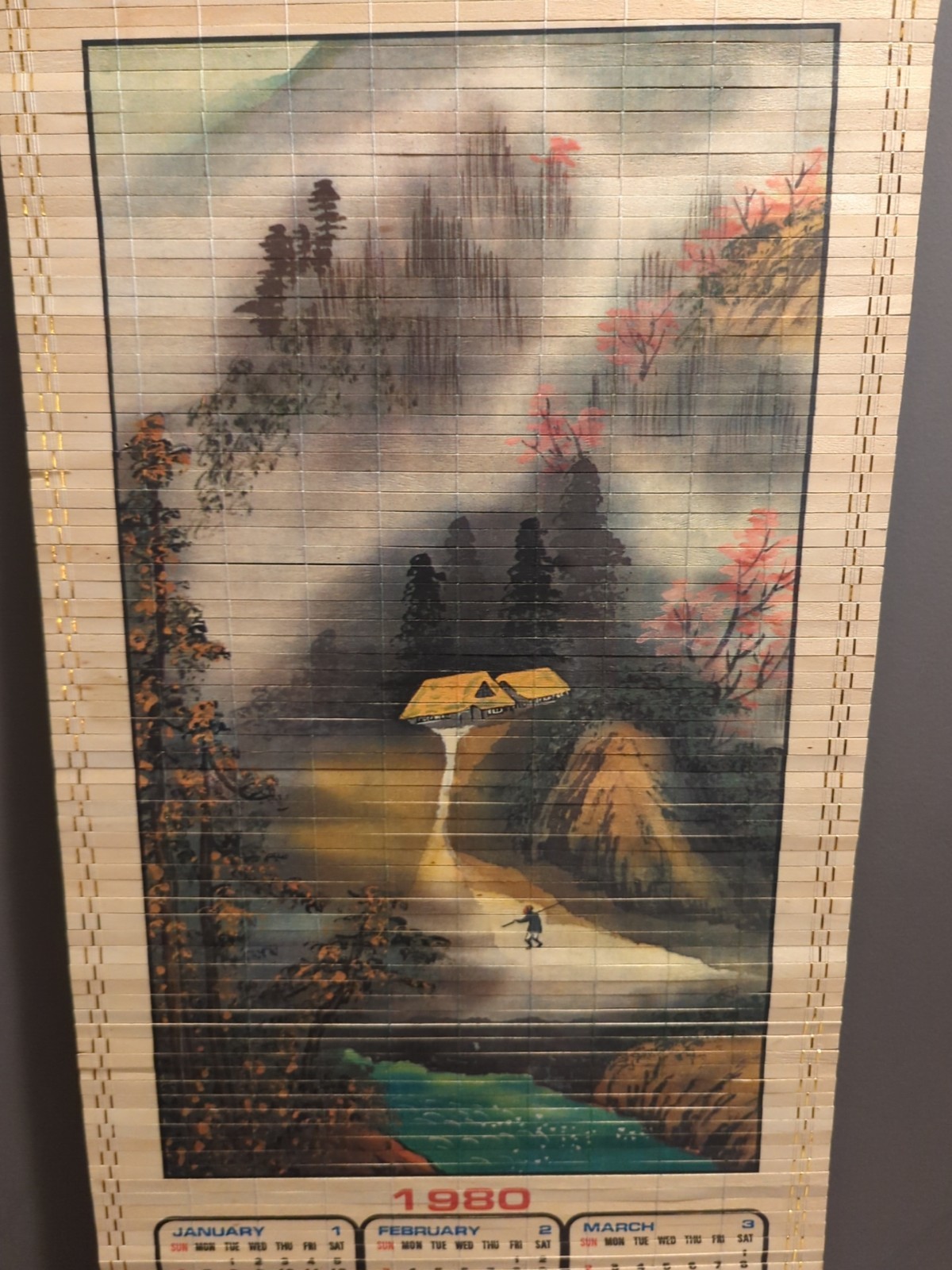 Vintage Wooden 1980 Chinese Wallscroll